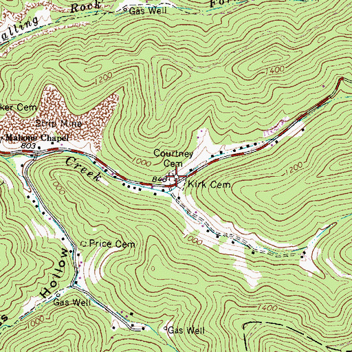 Topographic Map of Courtney Cemetery, WV