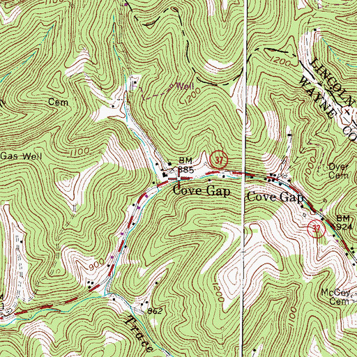 Topographic Map of Cove Gap, WV