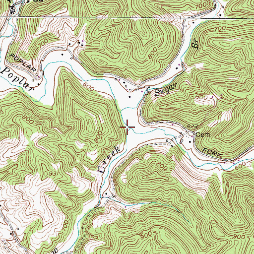 Topographic Map of Cow Creek, WV
