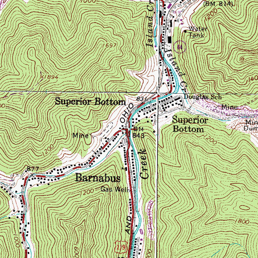 Topographic Map of Cow Creek, WV