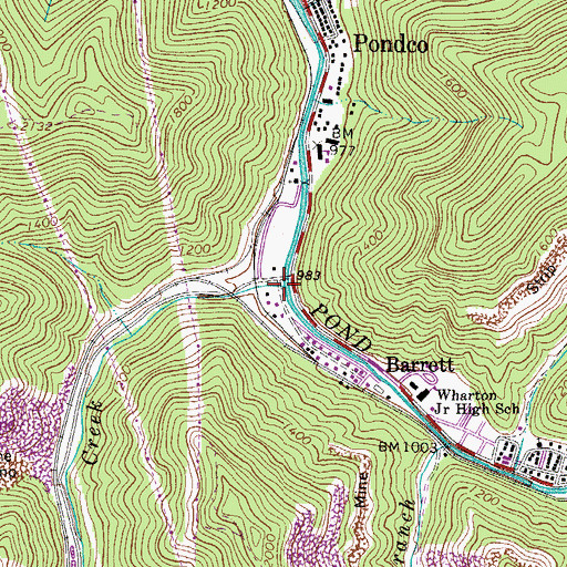 Topographic Map of Cow Creek, WV