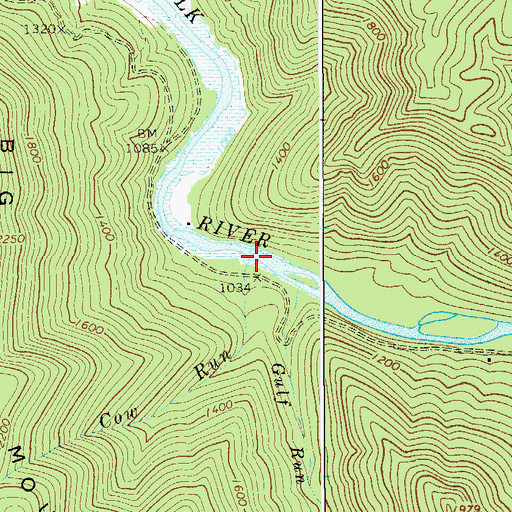 Topographic Map of Cow Run, WV