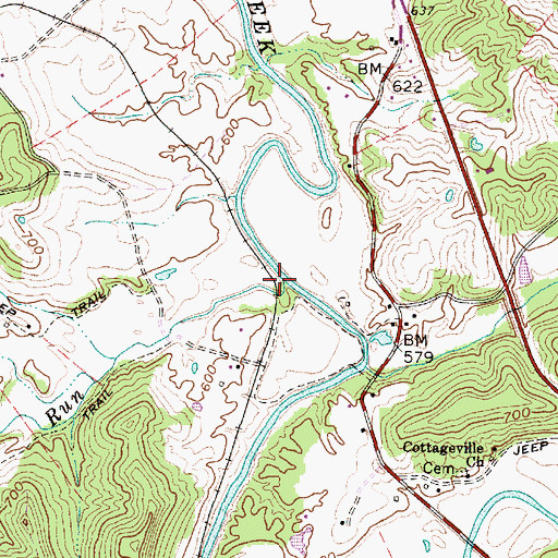 Topographic Map of Cow Run, WV