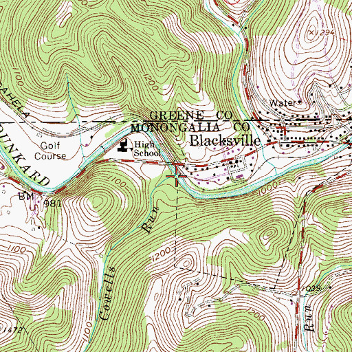 Topographic Map of Cowells Run, WV