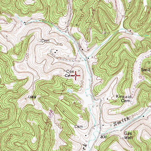 Topographic Map of Cox Cemetery, WV