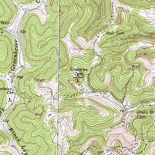 Topographic Map of Crabtree Cemetery, WV