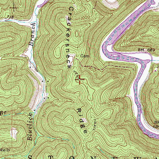 Topographic Map of Crackersneck Ridge, WV