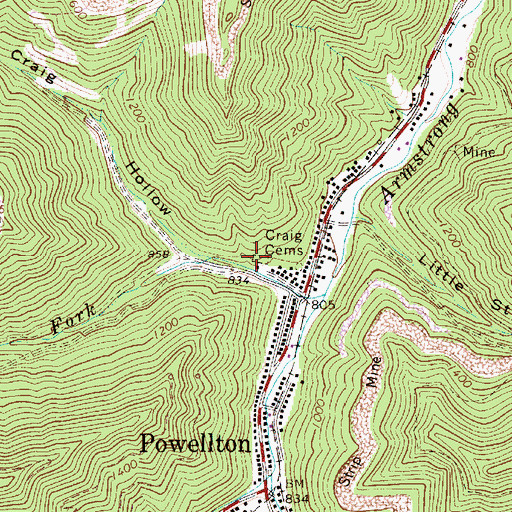 Topographic Map of Craig Cemeteries, WV