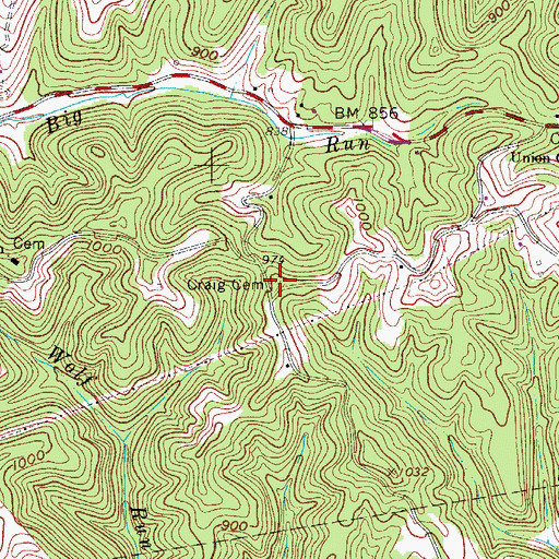 Topographic Map of Craig Cemetery, WV