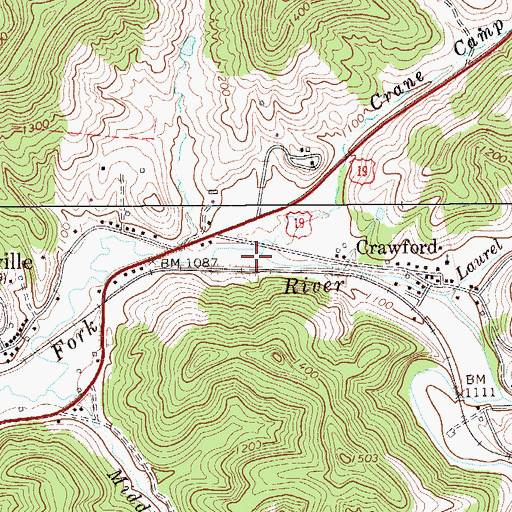Topographic Map of Crane Camp Run, WV