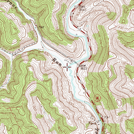 Topographic Map of Crane Run, WV