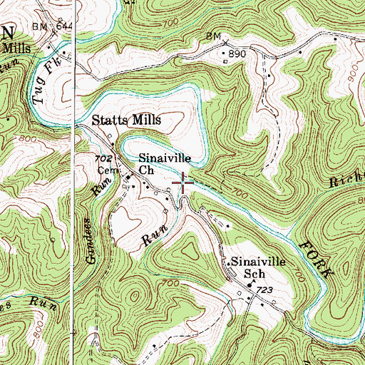 Topographic Map of Cranenest Run, WV