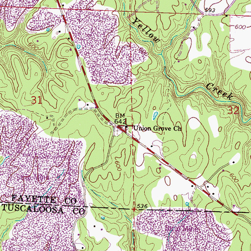 Topographic Map of Union Grove Baptist Church, AL