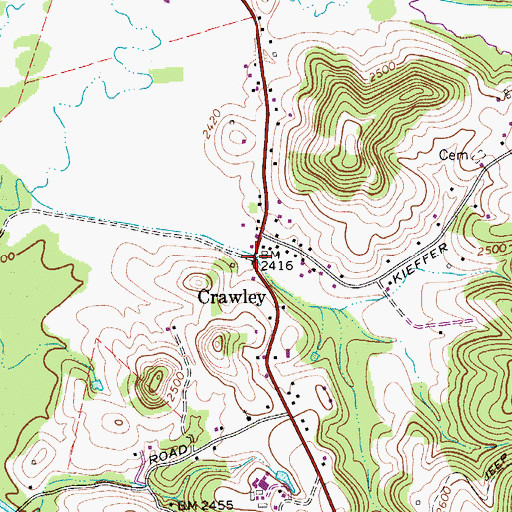 Topographic Map of Crawley, WV