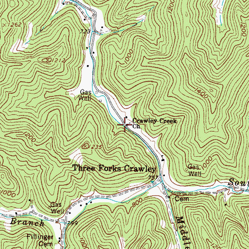 Topographic Map of Crawley Creek Church, WV