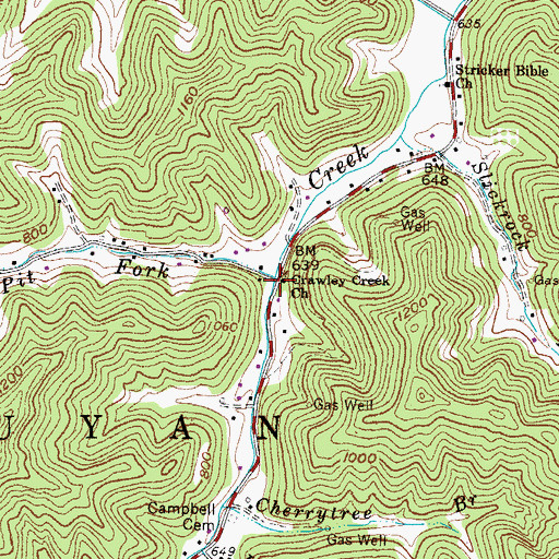 Topographic Map of Crawley Creek Church, WV