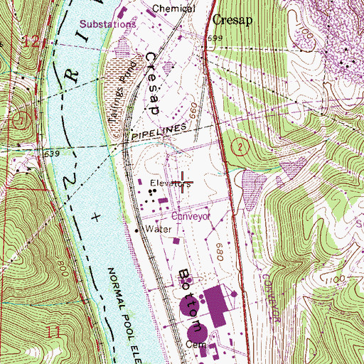 Topographic Map of Cresap Bottom, WV