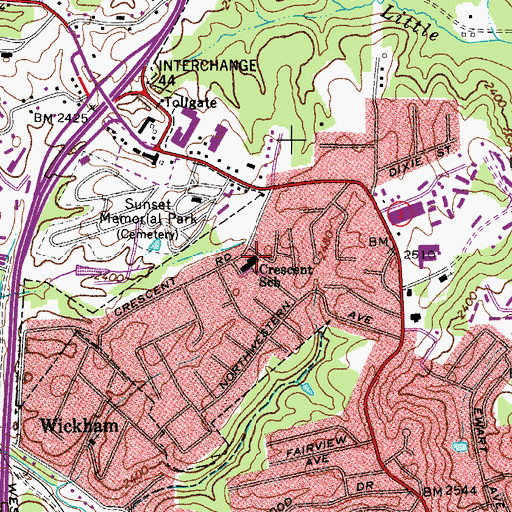 Topographic Map of Crescent Elementary School, WV