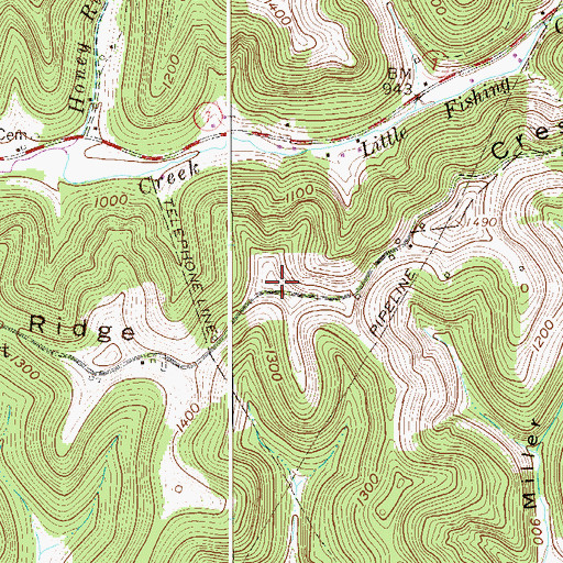Topographic Map of Creswell Ridge, WV