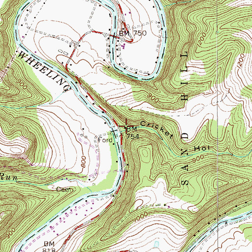 Topographic Map of Cricket Hollow, WV