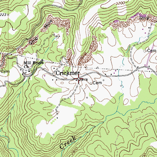 Topographic Map of Crickmer, WV