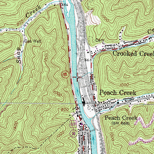 Topographic Map of Crooked Creek, WV