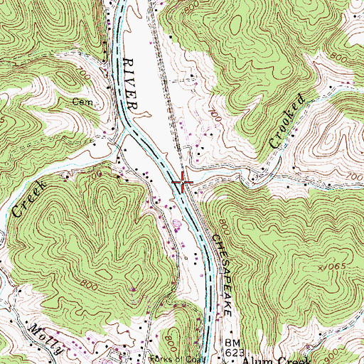 Topographic Map of Crooked Creek, WV