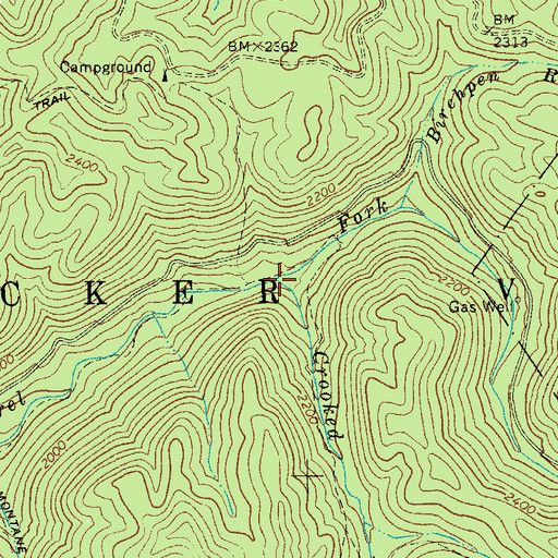 Topographic Map of Crooked Fork, WV