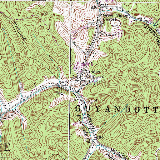 Topographic Map of Crooks Cemetery, WV