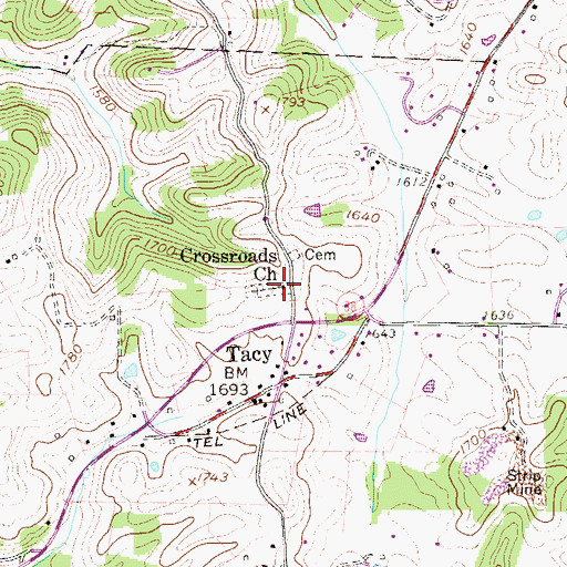 Topographic Map of Crossroads Church, WV