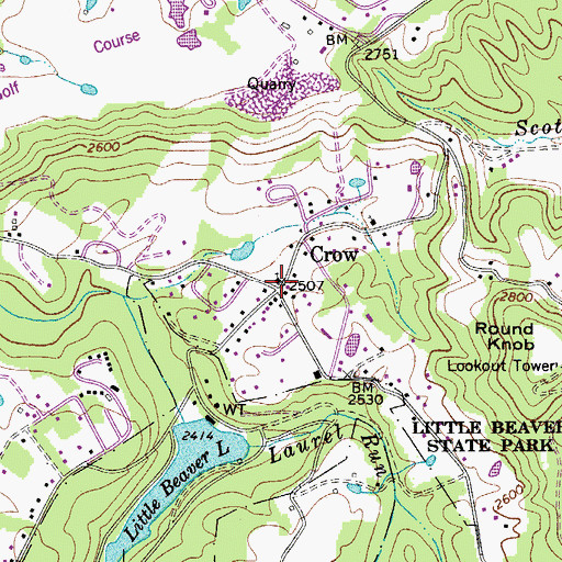 Topographic Map of Crow, WV