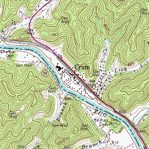 Topographic Map of Crum, WV