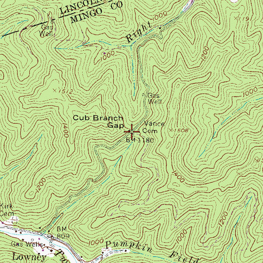 Topographic Map of Cub Branch Gap, WV