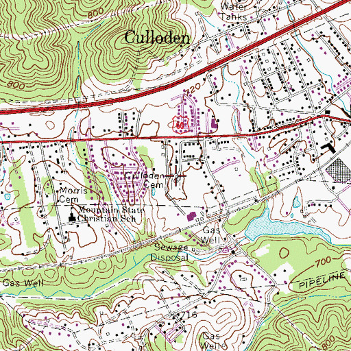 Topographic Map of Culloden Cemetery, WV