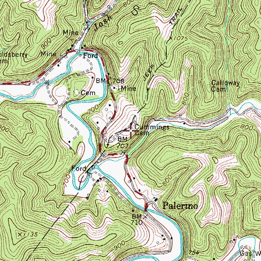 Topographic Map of Cummings Cemetery, WV