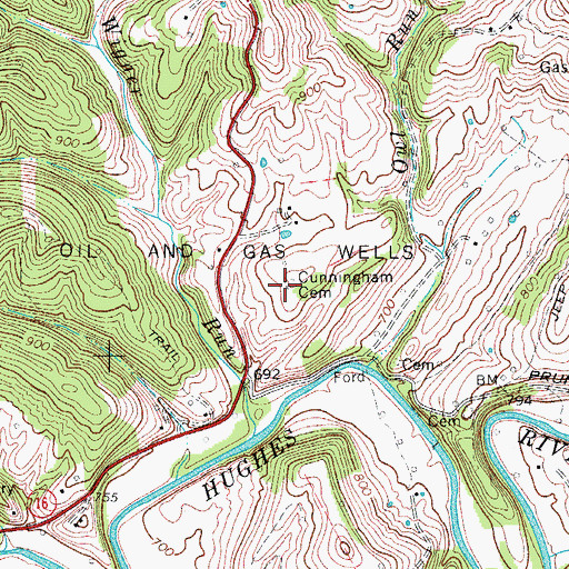 Topographic Map of Cunningham Cemetery, WV