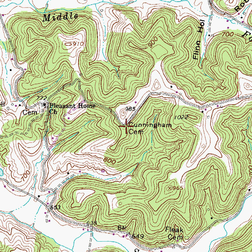 Topographic Map of Cunningham Cemetery, WV