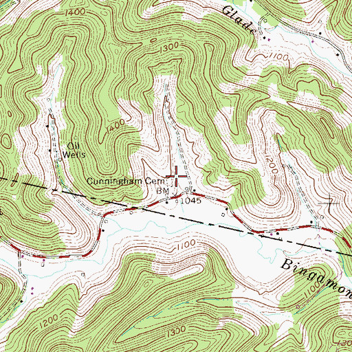 Topographic Map of Cunningham Cemetery, WV