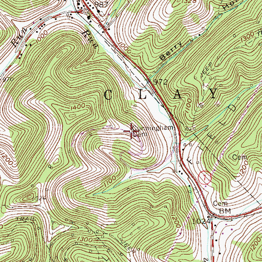 Topographic Map of Cunningham Cemetery, WV