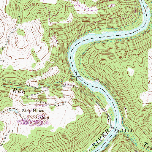 Topographic Map of Cunningham Run, WV