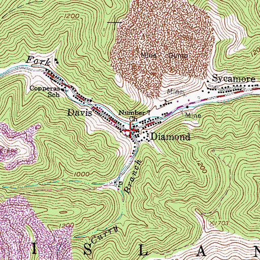 Topographic Map of Curry Branch, WV