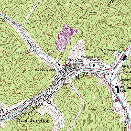 Topographic Map of Curry Cemetery, WV