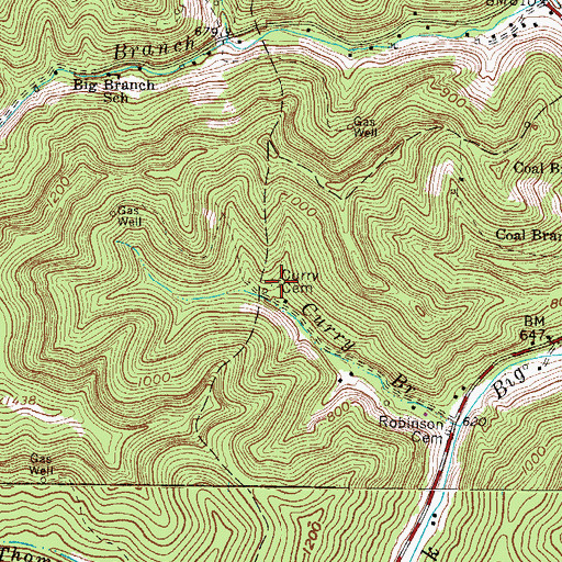 Topographic Map of Curry Cemetery, WV