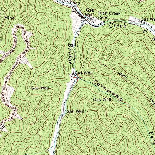 Topographic Map of Currycamp Fork, WV
