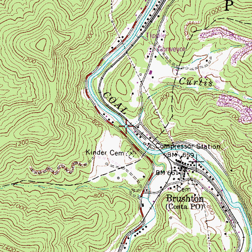 Topographic Map of Curtis Branch, WV