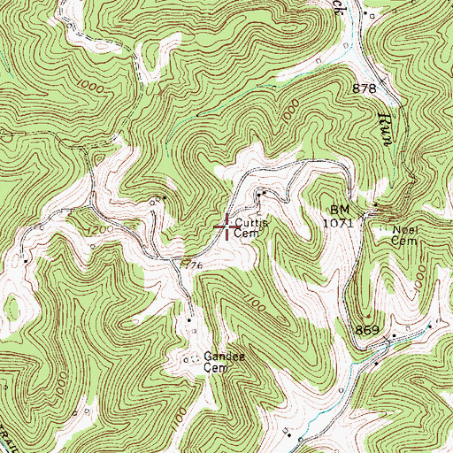 Topographic Map of Curtis Cemetery, WV