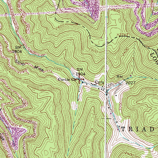 Topographic Map of Curtis Church, WV