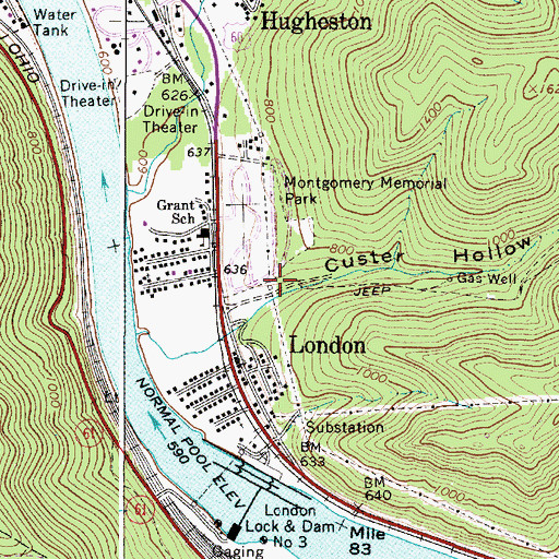 Topographic Map of Custer Hollow, WV