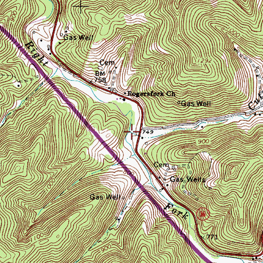 Topographic Map of Cutoff Run, WV