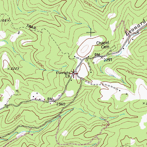 Topographic Map of Cutright Church, WV